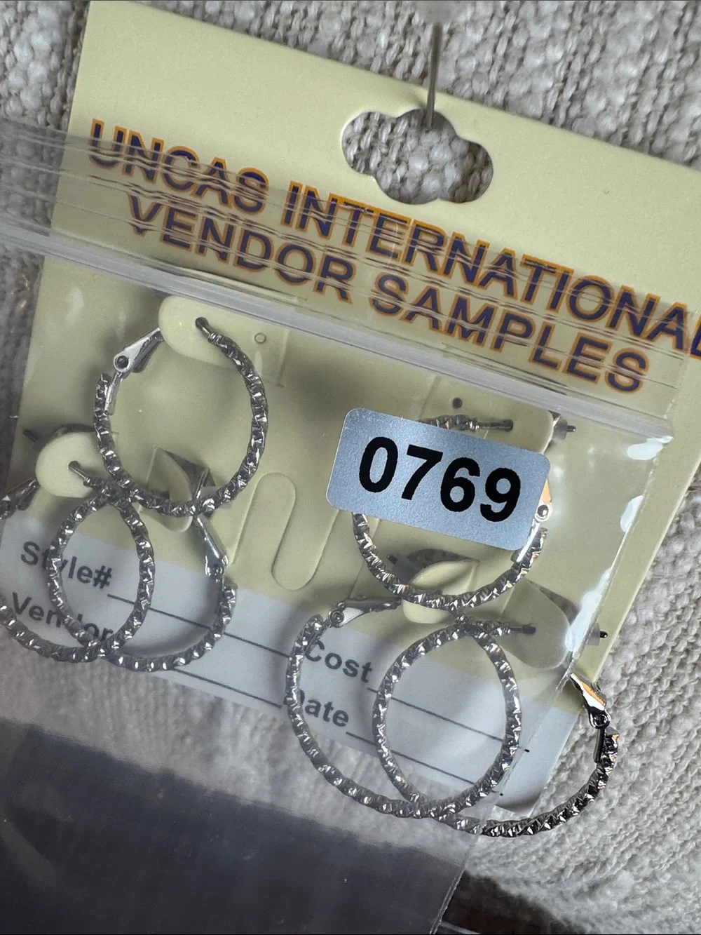 0769-Silver‎ Textured Double Hoop Earrings